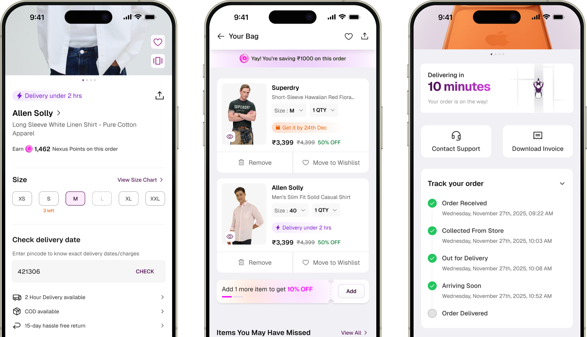 Trust markers across PDP, Bag and Order Tracking